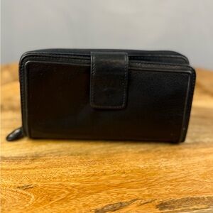 Rolfs Black Leather Zip Wallet Organizer Clutch Minimal Classic